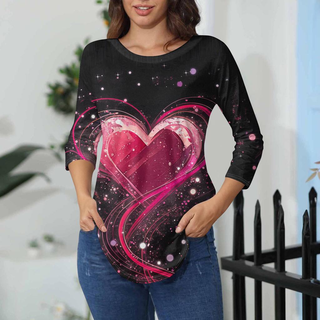 Damen-T-Shirts, 3/4-Ärmel, einfarbig, Pullover, Sommer, Frühling, Tops, Blusen