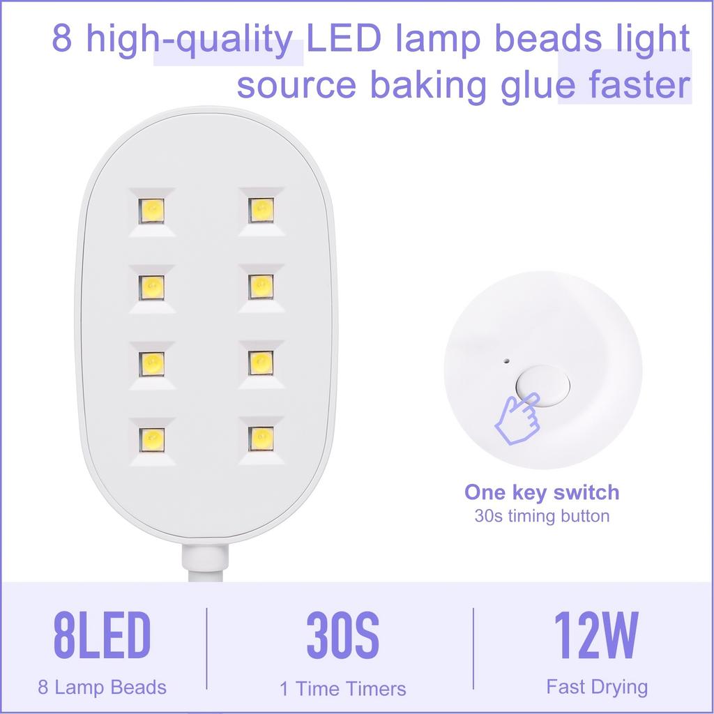 LED Lampa na nehty Sušička nehtů Přenosná Husí krk Gelové světlo Skládací USB Pro sušení laku Manikúrní nástroje