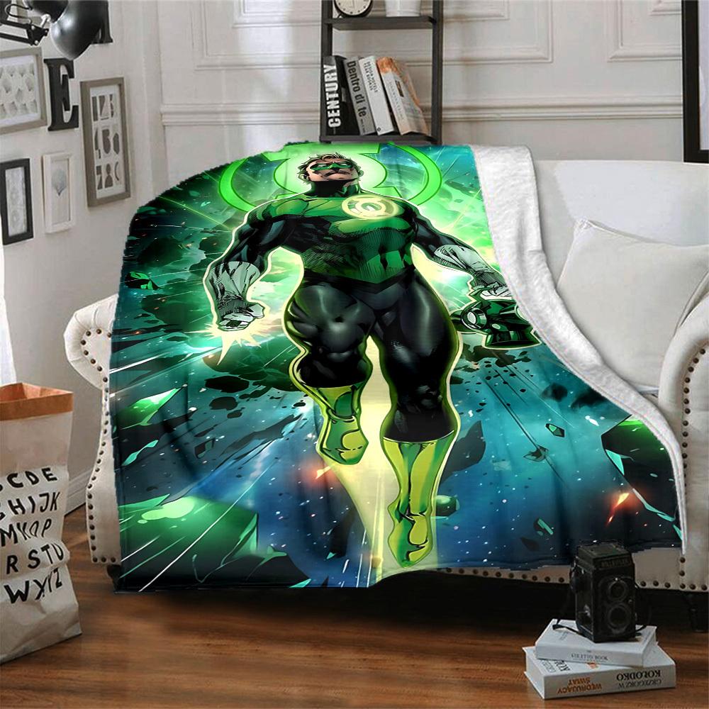 1pc Green Lantern Blanket Lightweight Flannel Throw For Sofa, Bed, Travel, Livingroom, Office, Couch, Chair, And Bed