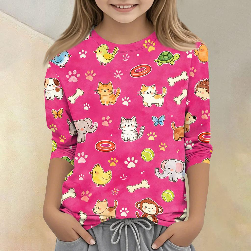 Kids Animal Print Crew Neck 3/4 Sleeve Casual T-Shirt Soft Comfortable Fabric Suitable for Everyday Wear and Outdoor Activities