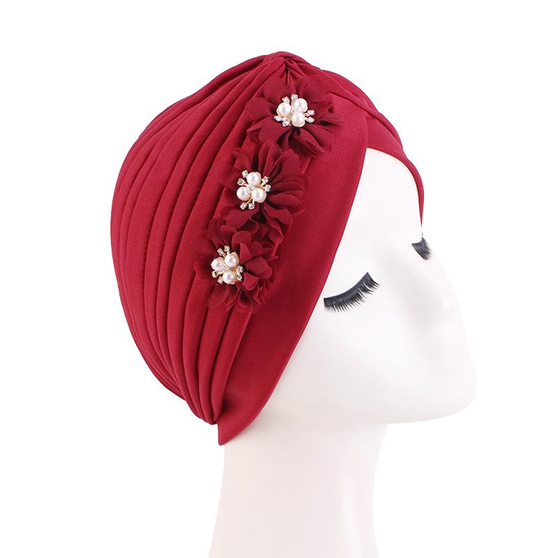 Ladies' shiny floral headscarf headband folded Indian hats solid color worship ethnic hat