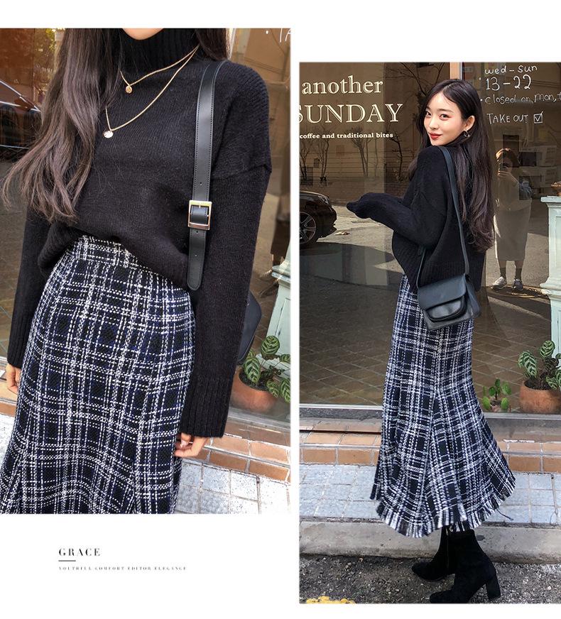 Women's High-Waist Fringe Pencil Skirt - Autumn/Winter Korean Style, Slim Fit, Mid-Length Pleated Umbrella Design