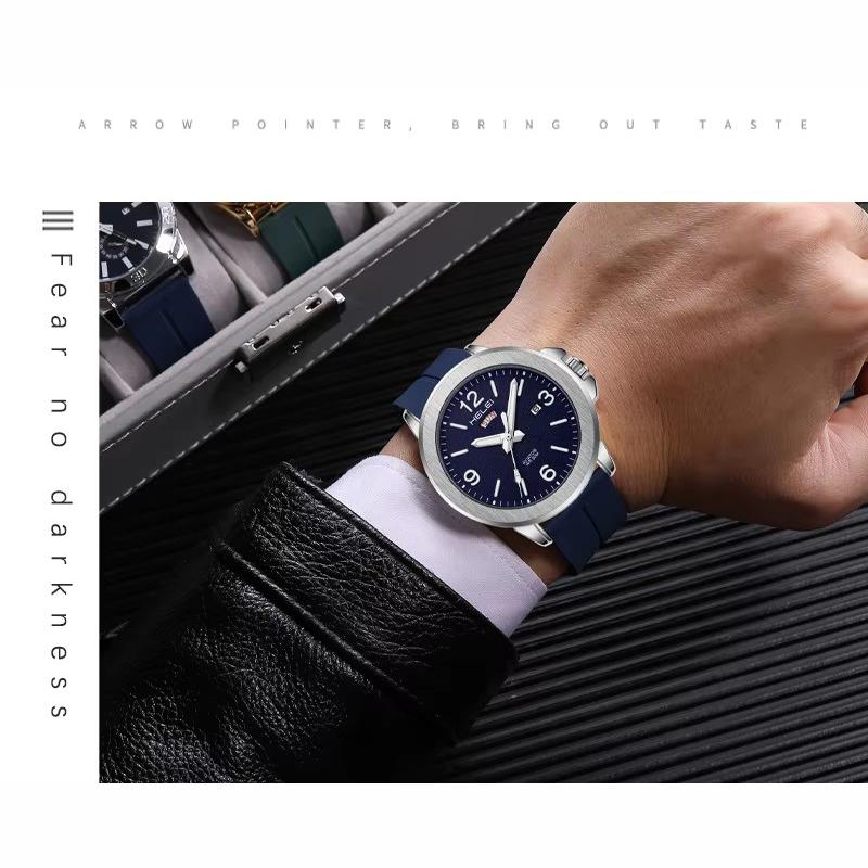 Mens Quartz Watch Magnetic Silicone Strap Luminous Hands Day Date Waterproof Wristwatches