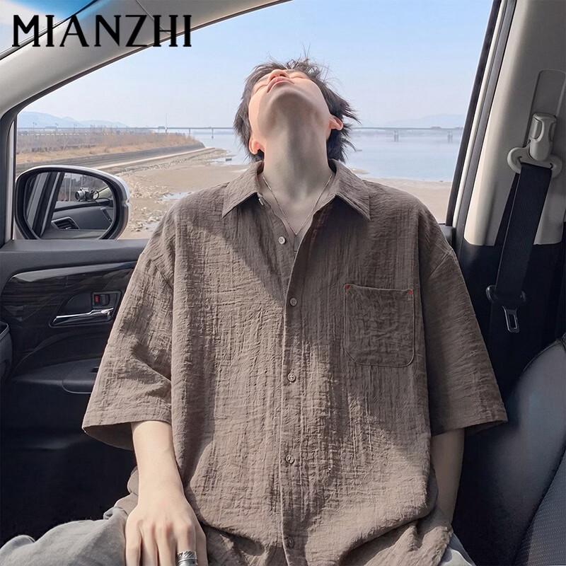 Men s Summer Linen Blend Short Sleeve Shirt L кофейный
