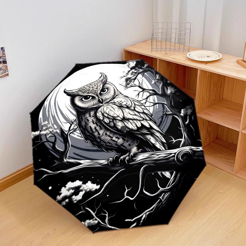 

1 PC Automatic Folding Umbrella - Owls, crows Pattern, Portable & Foldable Design with 8 Ribs, Christmas Birthday Gifts