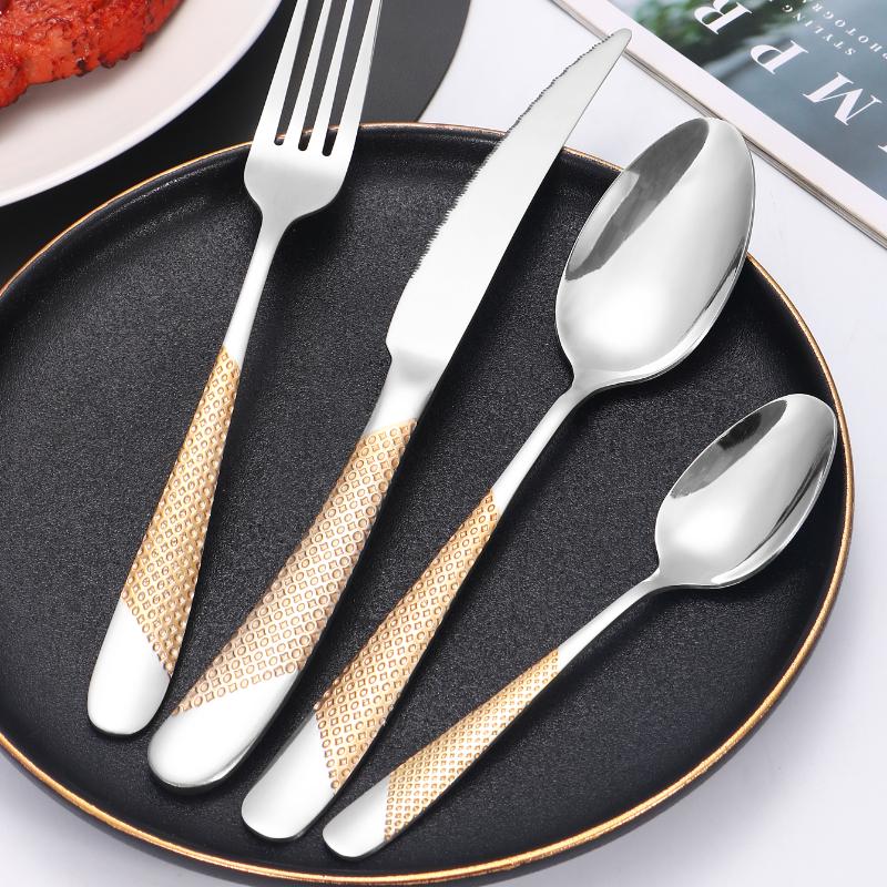 24pc Edelstahl Geschirr Sterne Steak Messer und Gabel Dessert Gabel Löffel Familie Anzüge