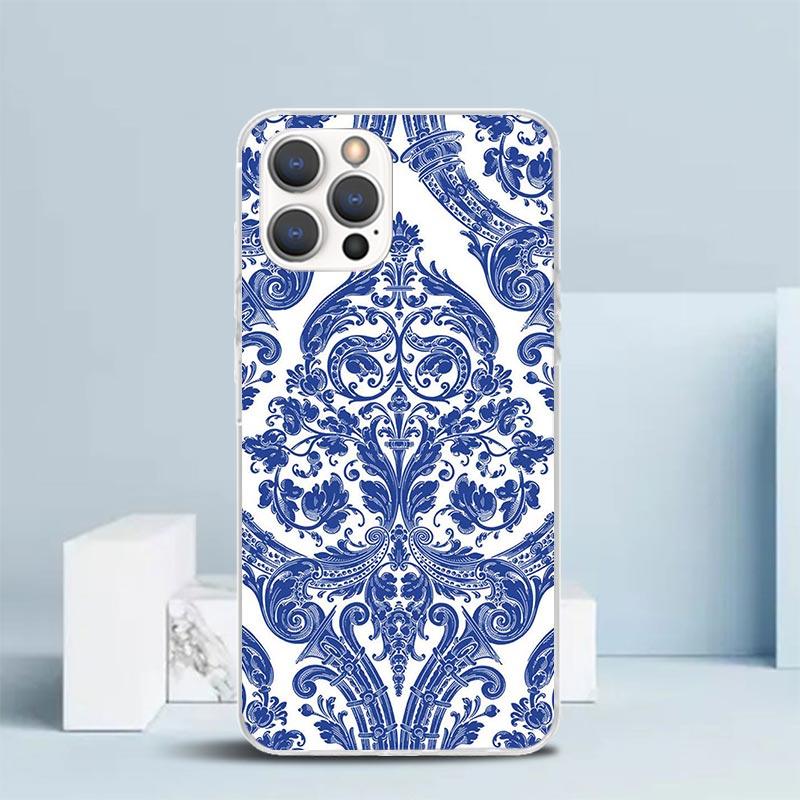 Blue And White Porcelain Soft Cover for iPhone 16 17 Air 15 14 Pro Max 16E Phone Case 13 Mini 12 11 7 SE 8 Print Pattern Fit Cas
