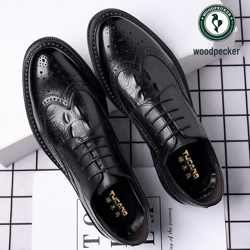

Woodpecker Men s Genuine Leather Formal Brogues, Autumn/Winter Velvet, Height Increasing, British Style, Wedding and Casual Shoes. 40