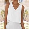Women's Fashionable Solid Color V-neck Cotton Linen Casual Vest Sleeveless Top