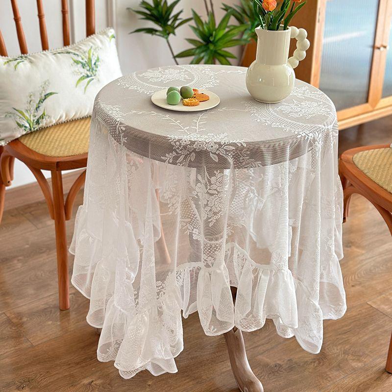 

French style Pastoral Tablecloth Retro High-Grade Cotton and Linen Dining Table Fabric Garden round Tablecloth American Coffee Table round Table Cloth Rococo Tablecloth 110*110cm