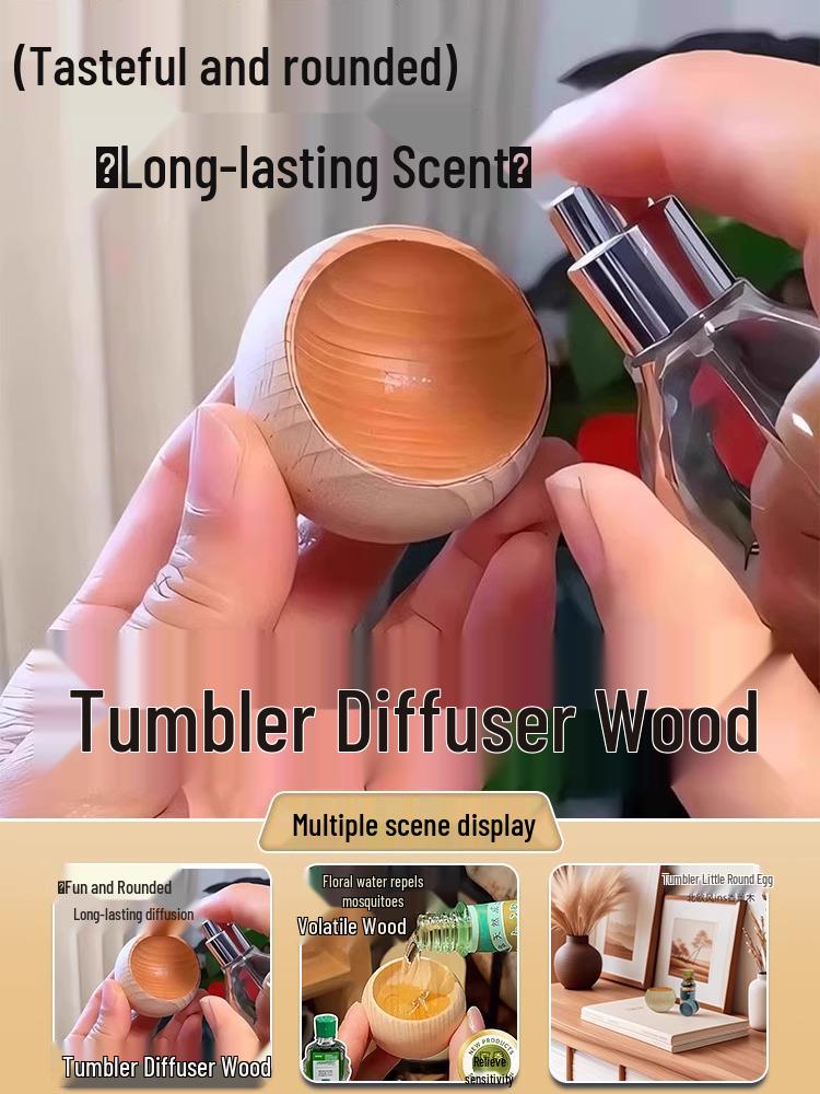 Tumbler Wooden Diffuser: Long-lasting Fireless Aromatherapy, Mosquito Repellent, Floral Water Fragrance for Home, Car, Indoor Use