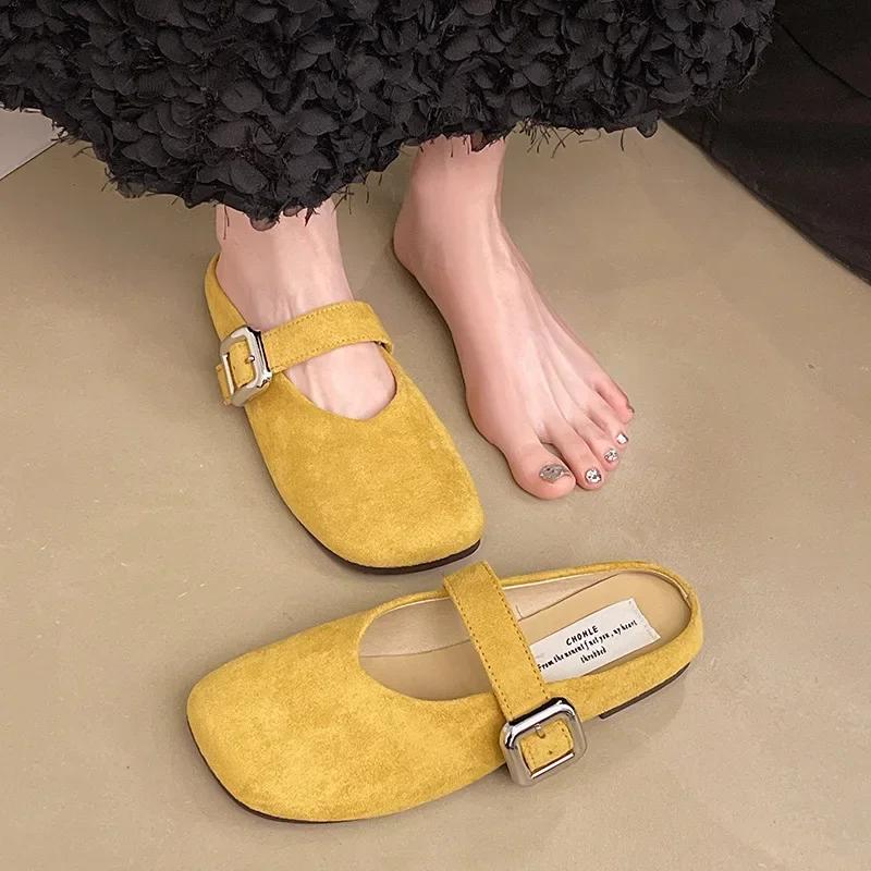 Fashion Famous Brand Spring Retro Single Shoes Comfortable Rubber Bottom Ladies Sandals Wider Toe Box Ballerina Slippers Style