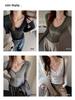 Premium Rolled-Edge V-Neck Slimming Long Sleeve Top for Women - Autumn/Winter