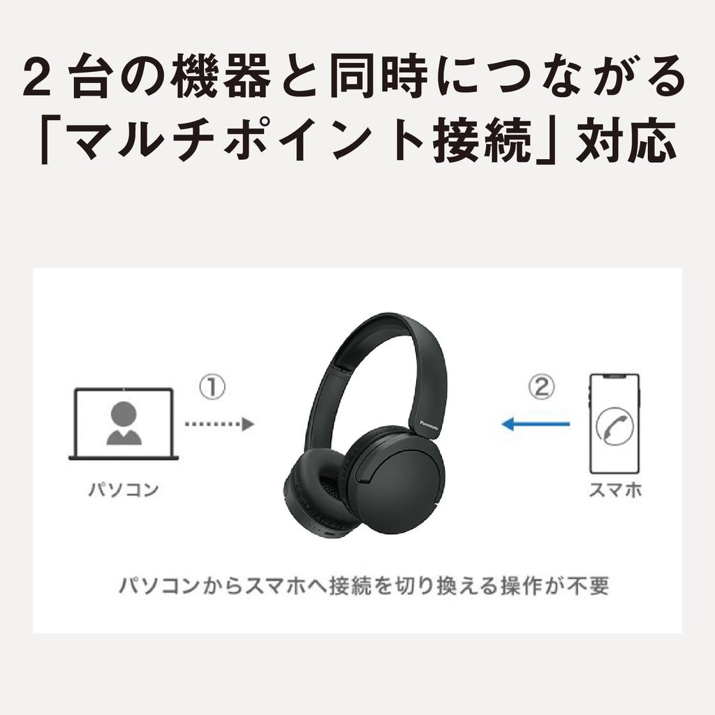 Panasonic Over-ear Headphones, Bluetooth, Multipoint, 2-Channel, Type-C, Lightweight, Black, RB-HF630B-K