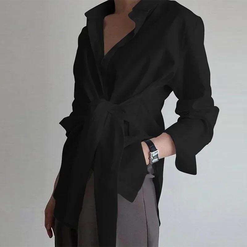 Camicia da Donna a Maniche Lunghe Bottoni Larga Bianca Bluse Lady Ufficio Eleganti Top in Cotone