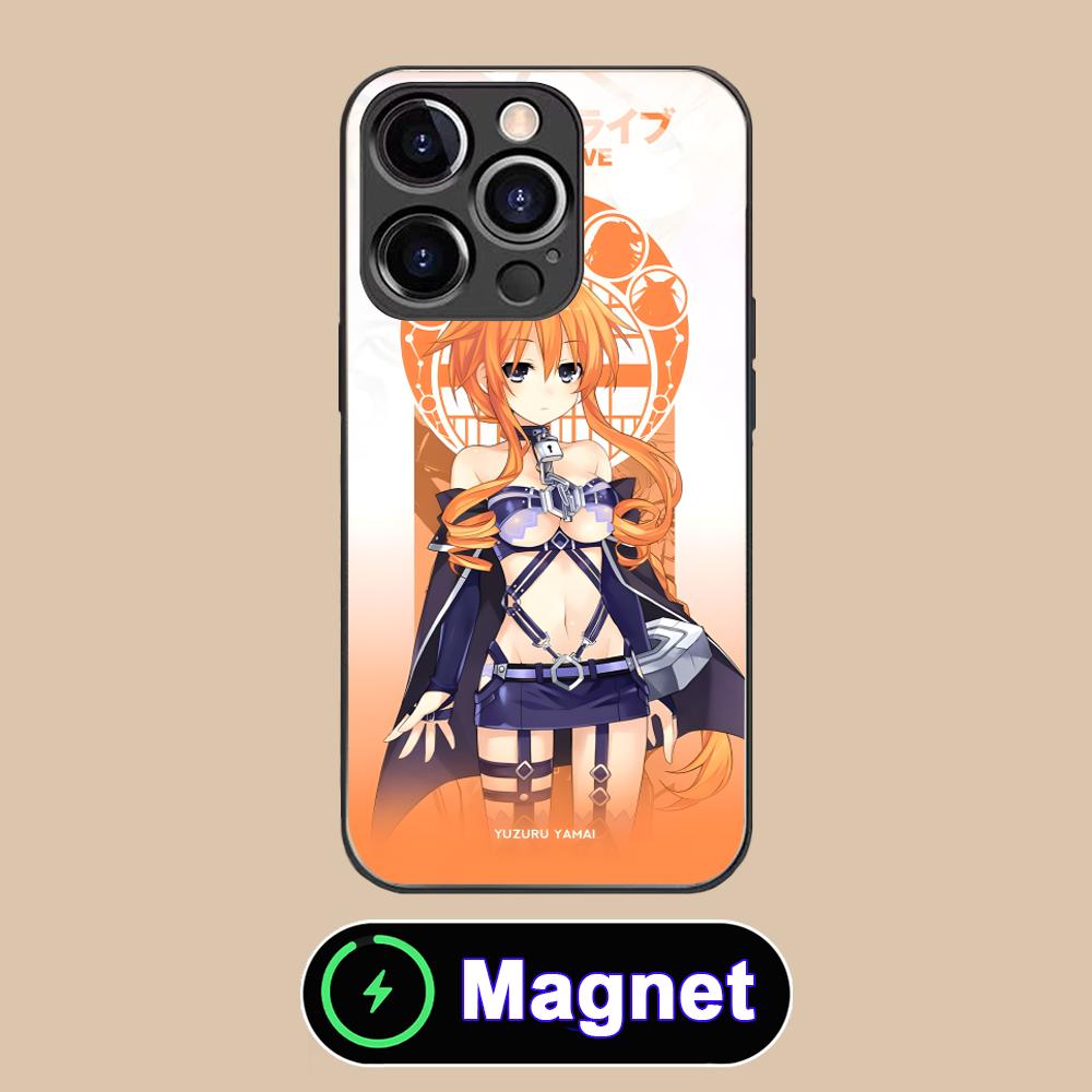 Date a Live Yamai Kaguya Glass MagSafe Mobile Phone Case for iPhone 17 16 15 14 13 12 11 Air Pro Max Plus Mini Colorful Cover