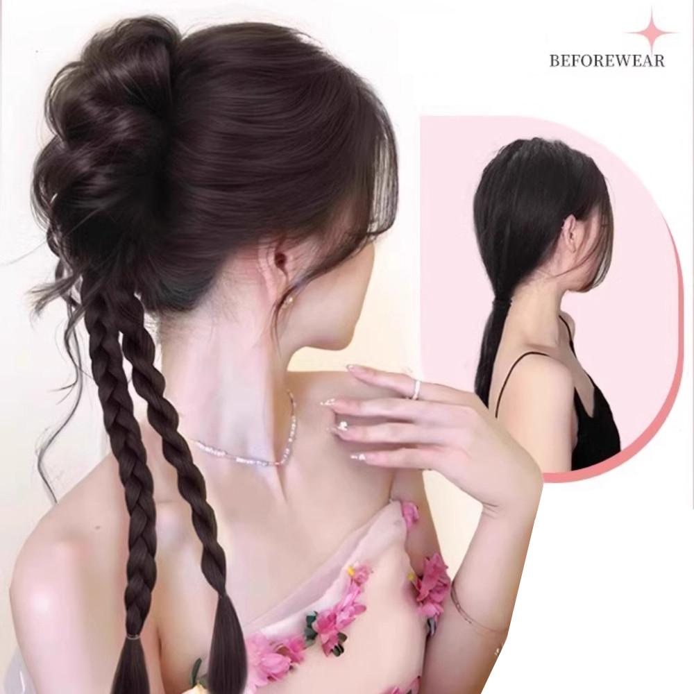 Women's clip-on Synthetic wig flower bud head twist braid natural simulation hair extensions playful sweet hair accessories