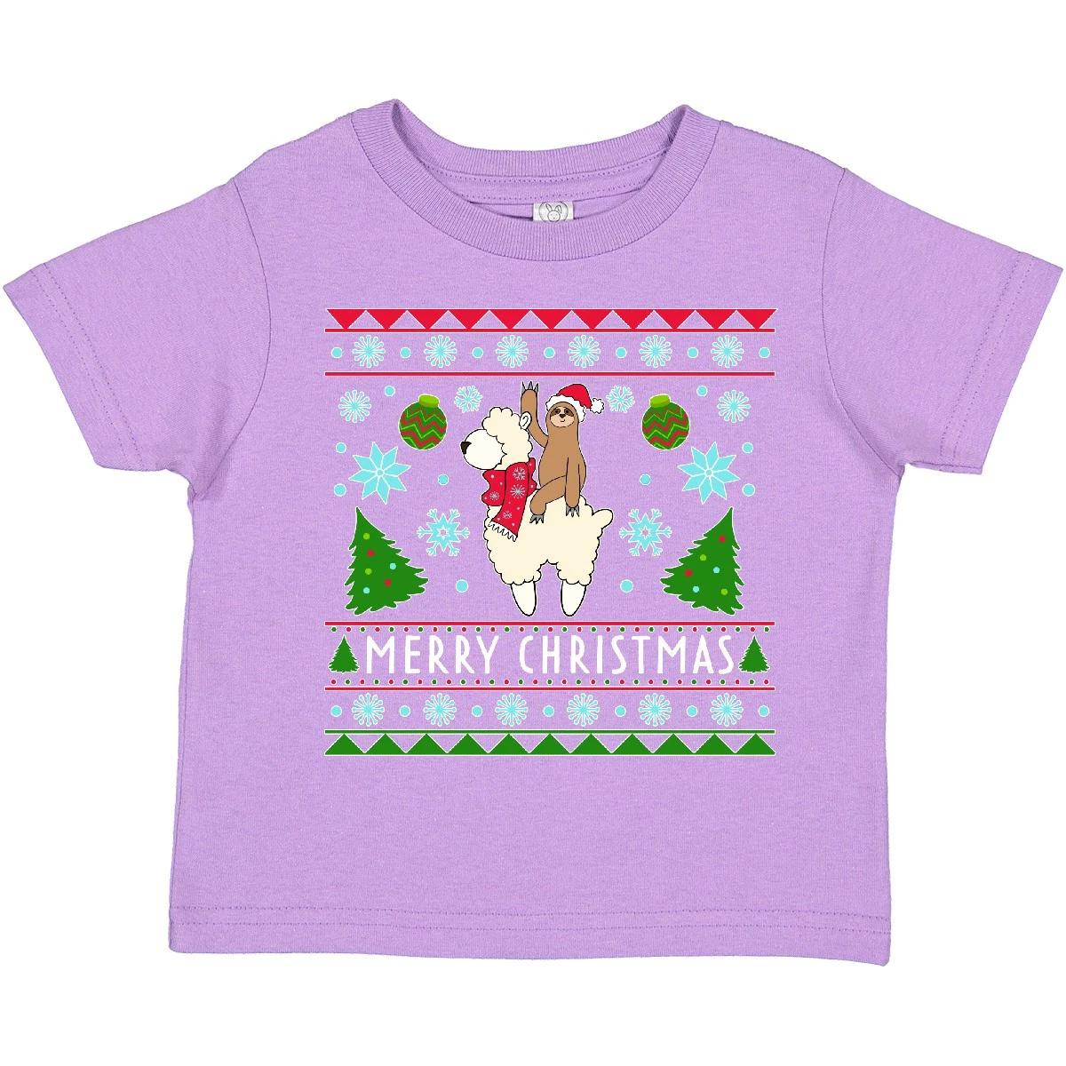 

Inktastic Merry Christmas Sloth And Llama Ugly Sweater Style Toddler T-Shirt Hat 160