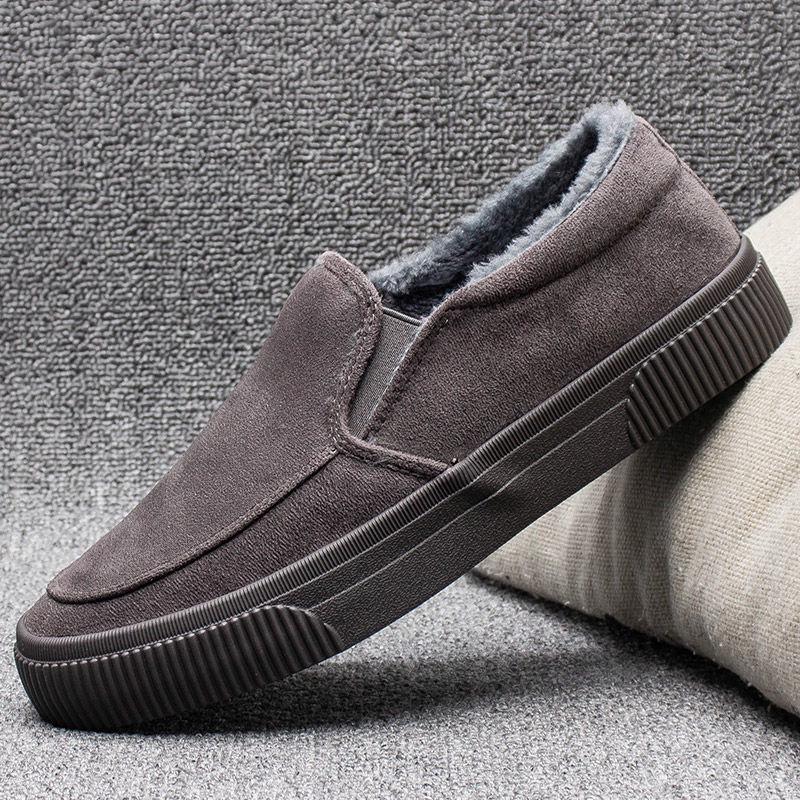 Men's Winter Fleece-Lined Canvas Loafers - Slip-On, Warm Casual Shoes