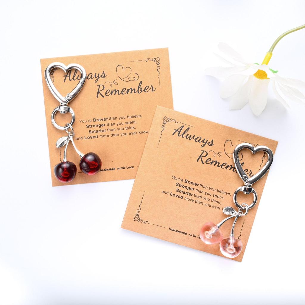 Cross-Border Inspirational Cherry Heart Keychain