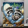 Cute Raccoon Digital Print Shower Curtain - Reversible Polyester, Machine Washable,Knitted Texture, All-Season Bathroom Decor