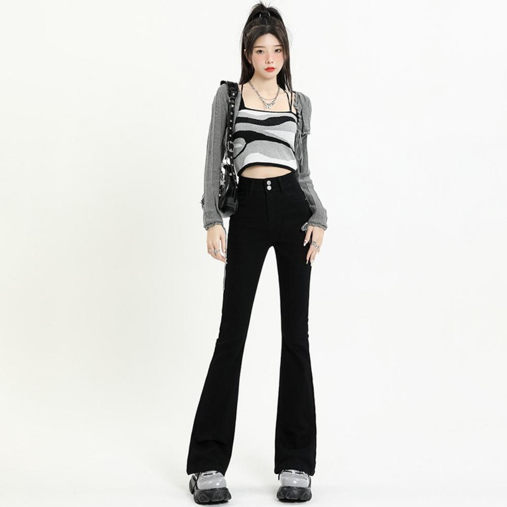 Versatile 2025 autumn and winter new high-waisted micro-flared jeans women's thin elastic American high-street horseshoe pants