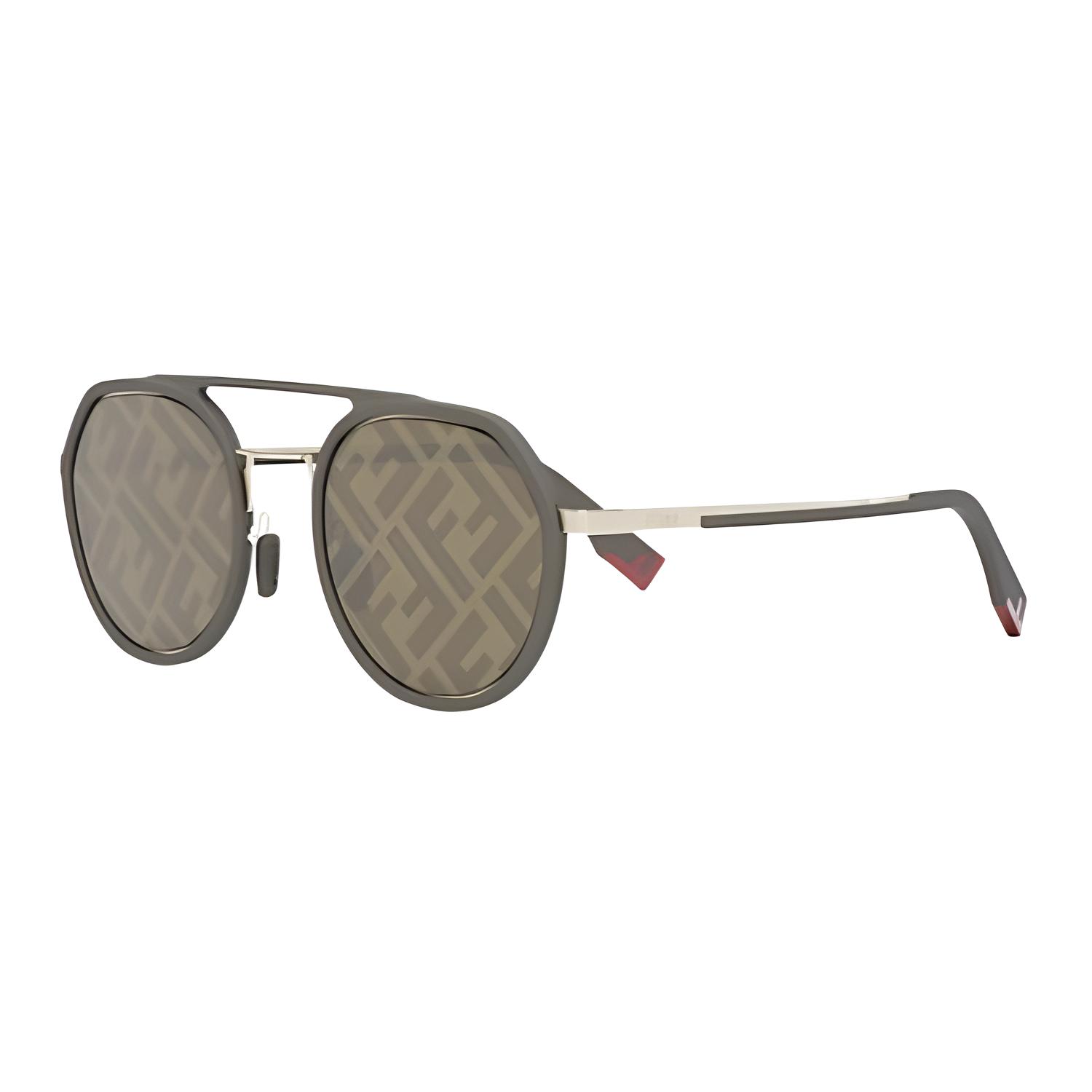 Fendi Metal Round Sunglasses With Logo Unisex sunglasses Green FE40040U50G 51,Green