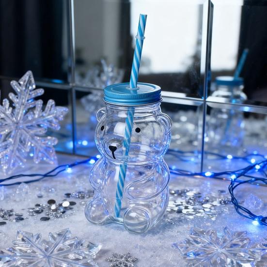 Bear Glass Cup with Spill-Proof Lid And Straw Cute Bear Tumbler for Smoothies Coffee Juice Thick Glass Mug for Home Office Travel