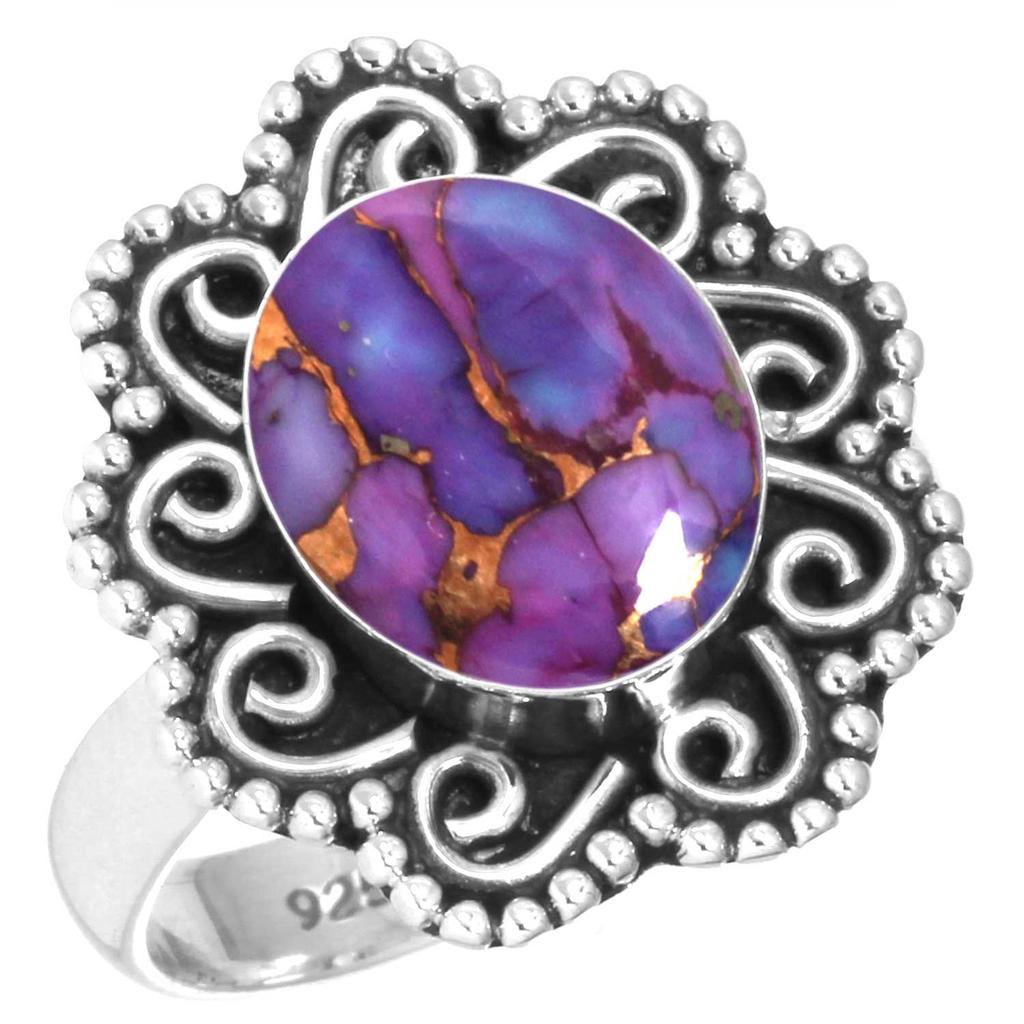 925 Sterling Silver Ring Women Gemstone Handmade Jewelry Engagement Gift Blue Green Purple Copper Turquoise Pearl Lapis Mother Of Pearl Boho