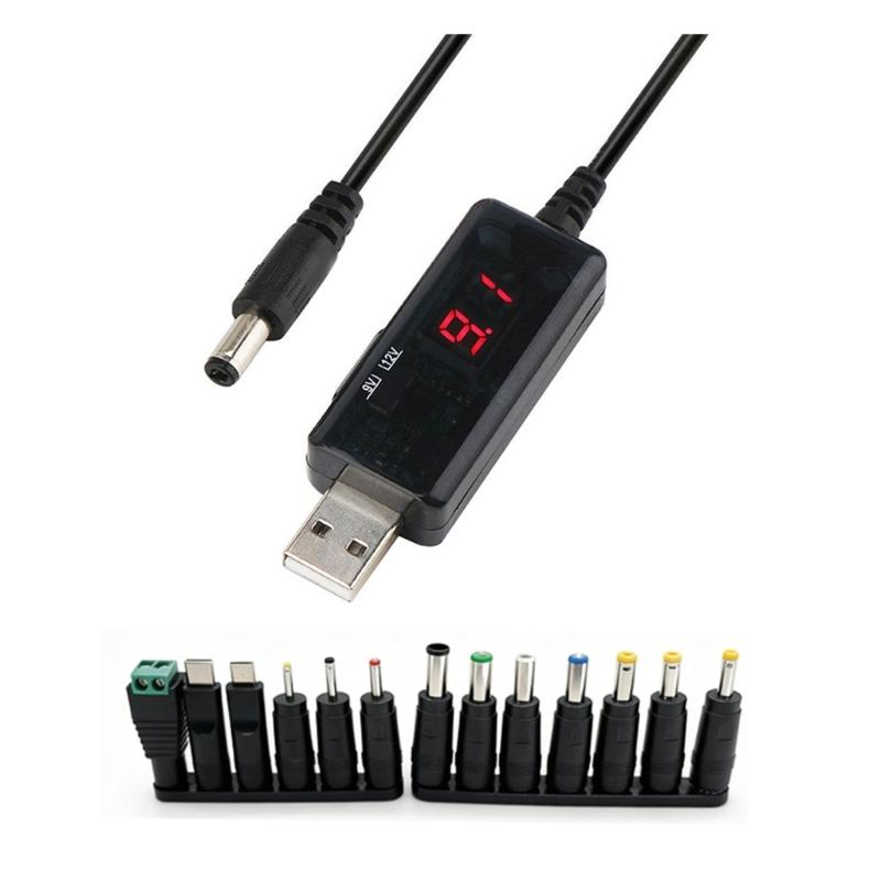 Universal USB to DC5.5mm Boostering Cable with 13 Adapters for Multiple Device Connection in Home Office and Travel
