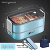 Bento Lunch Box a Doppio Strato in Acciaio Inossidabile, Contenitore Adatto al Microonde per Ufficio e Studenti