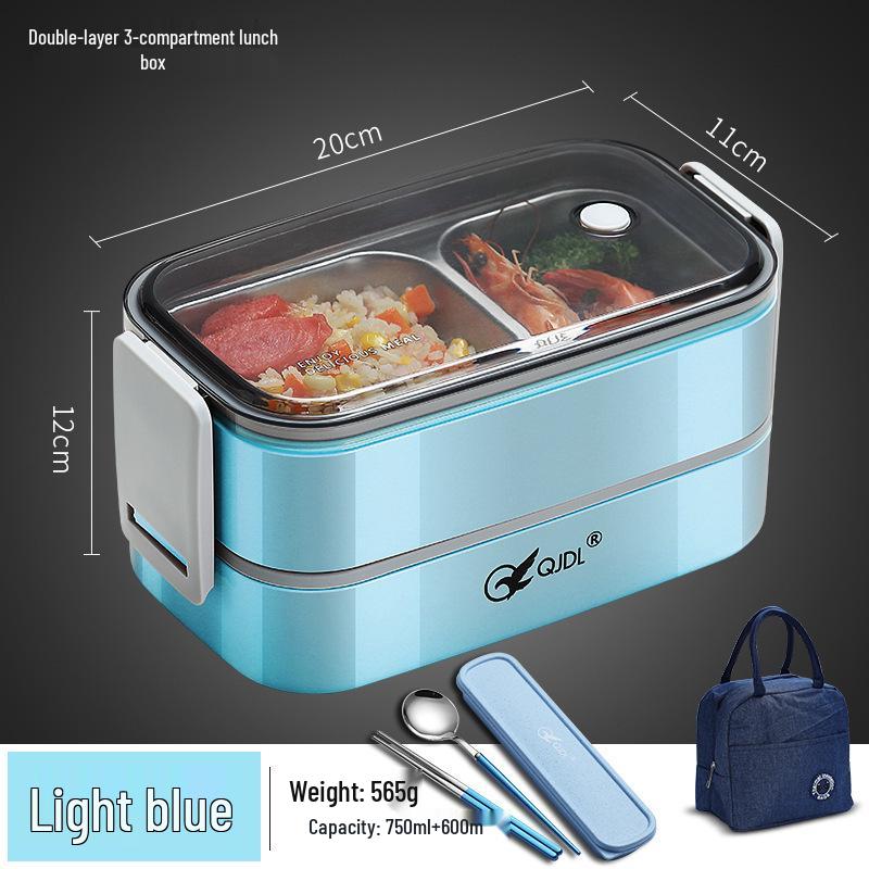 Bento Lunch Box a Doppio Strato in Acciaio Inossidabile, Contenitore Adatto al Microonde per Ufficio e Studenti