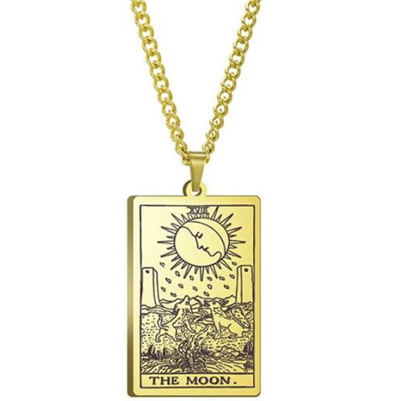 Tarot Stainless Steel Necklace Men'S Hip Hop Personality Retro Square Pendant Sweater Necklace