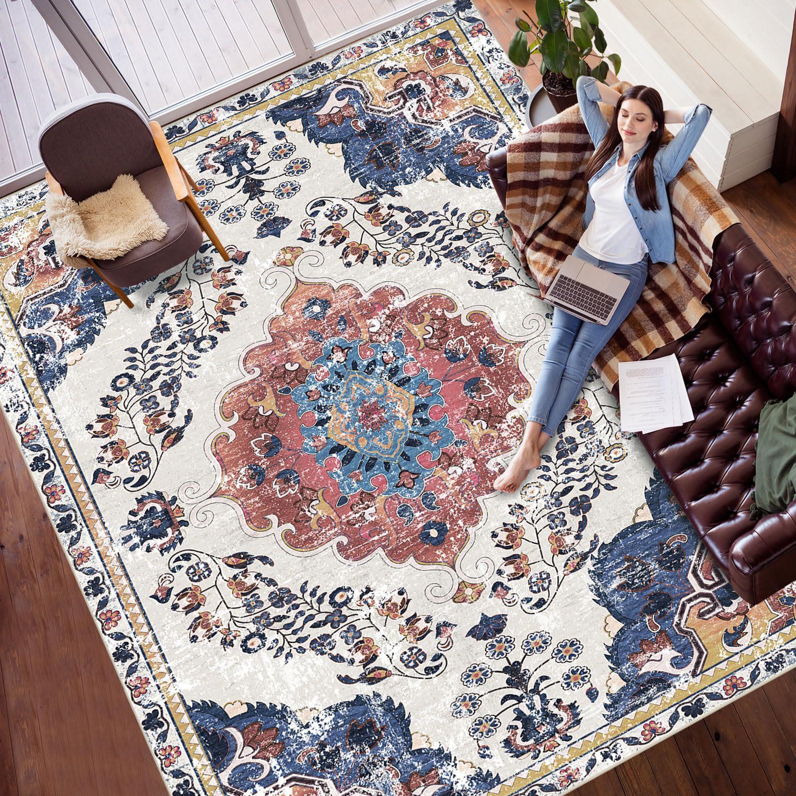 VIKAMA Large Area Rug Non-slip Quiet Loop Pile Floor Carpet, Living Room Rug Warmth Easy to Clean Bedroom Mat for Home Decor 100X150CM(3.3X4.9FT