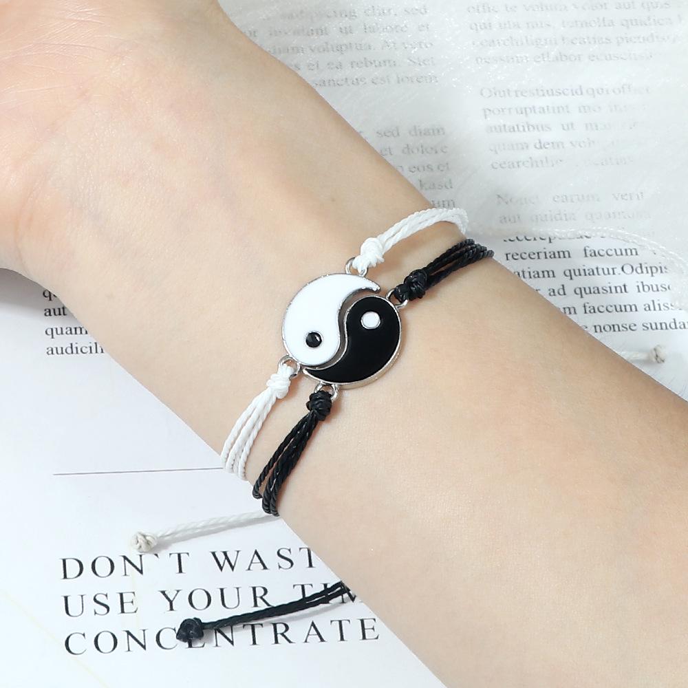 Yin Yang Harmony Tai Chi Men & Women Handmade Black & White Bracelet Set