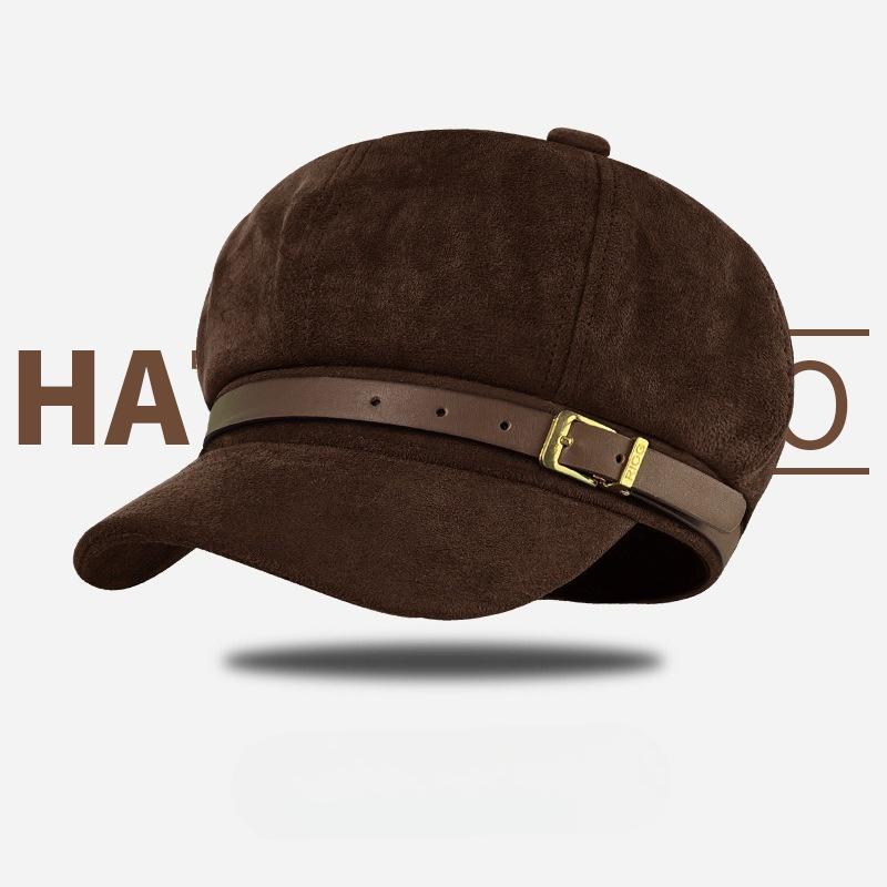 Maillard Retro Belt Octagon Hat Women's Winter Warm Suede Beret Three Dimensional Stylish Artistic Painter Hat