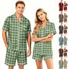 Couple Matching Pajama Set Short Sleeve Button Down Sleepwear Top with Hemmed Shorts Soft Casual Loungewear S To XXXXL