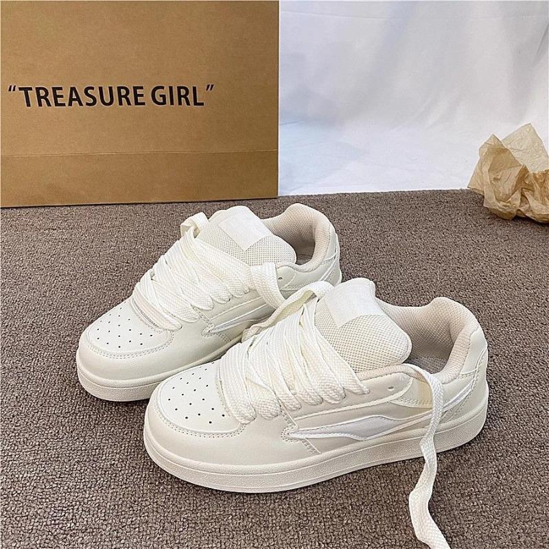 Beige Bread Shoes Women's Platform Letter Sole New Autumn Versatile Sports and Leisure Board Shoes
