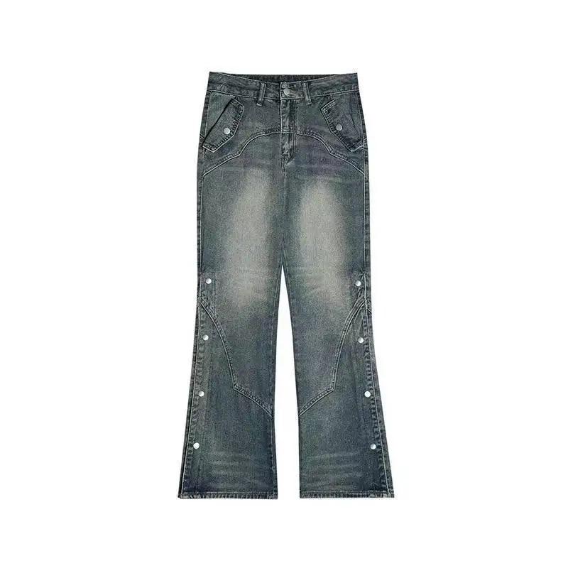 American Retro Micro Flared Women Jeans In High Street Gothic Split Design for Men and Women Pants High Waisted Jeans