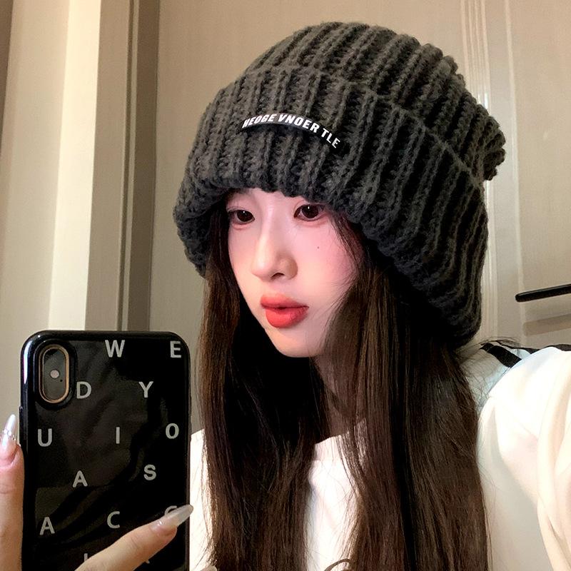 Autumn and Winter Woolen Hat Trendy Korean Warm Hat Women's Ear Protection Cold Hat Pullover Hat Solid Color Versatile Small Knitted Hat Showing Face