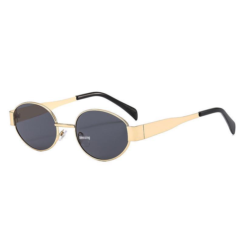 2025 Women's High-End Oval Sunglasses - UV Protection, European/American Style, Metal Fashion, Wide-Leg Design.