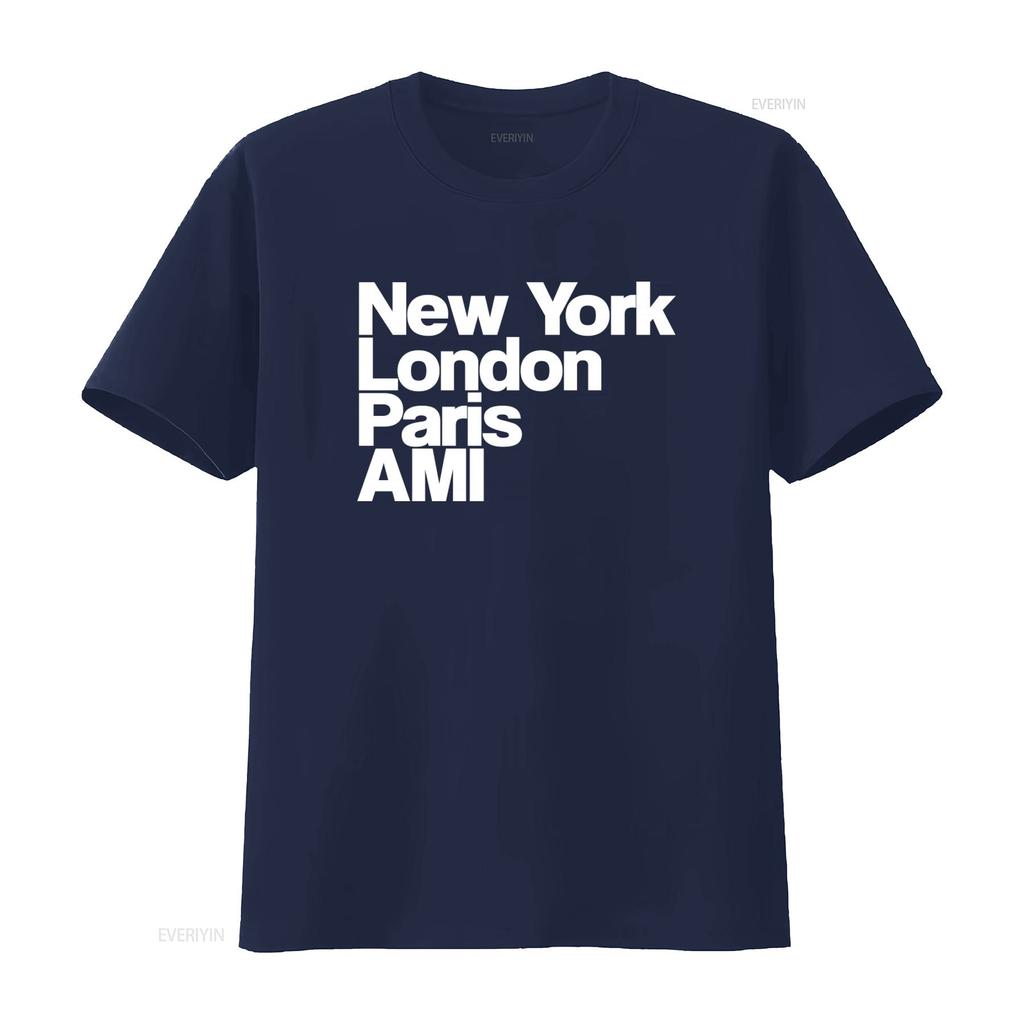 NY Lon Paris AMI GA Mode Stadtname Aufdruck T-Shirt für Herren und Damen vintage gewaschen weich dehnbar streetwear vielseitig homme