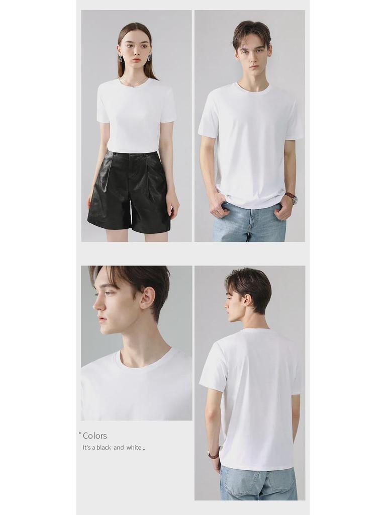 Men's Slim Fit White Supima Cotton Short-Sleeve T-Shirt, Round Neck, Lightweight Summer Style