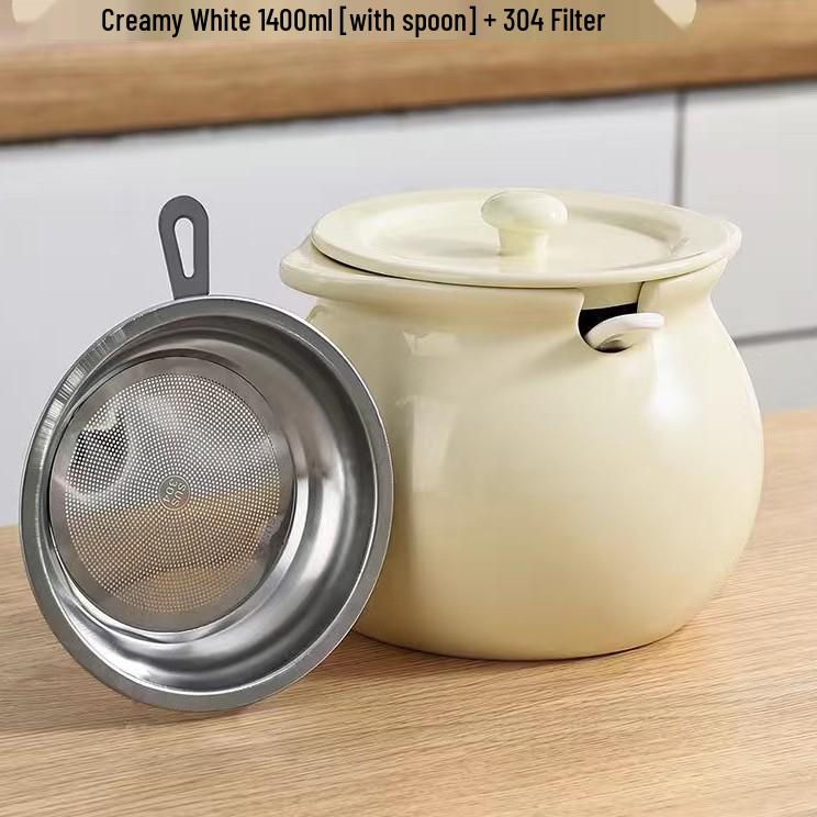 

High-Temperature Resistant Ceramic Lard Jar with Lid & Filter Screen, Food-Grade Oil and Chili Oil Storage Pot