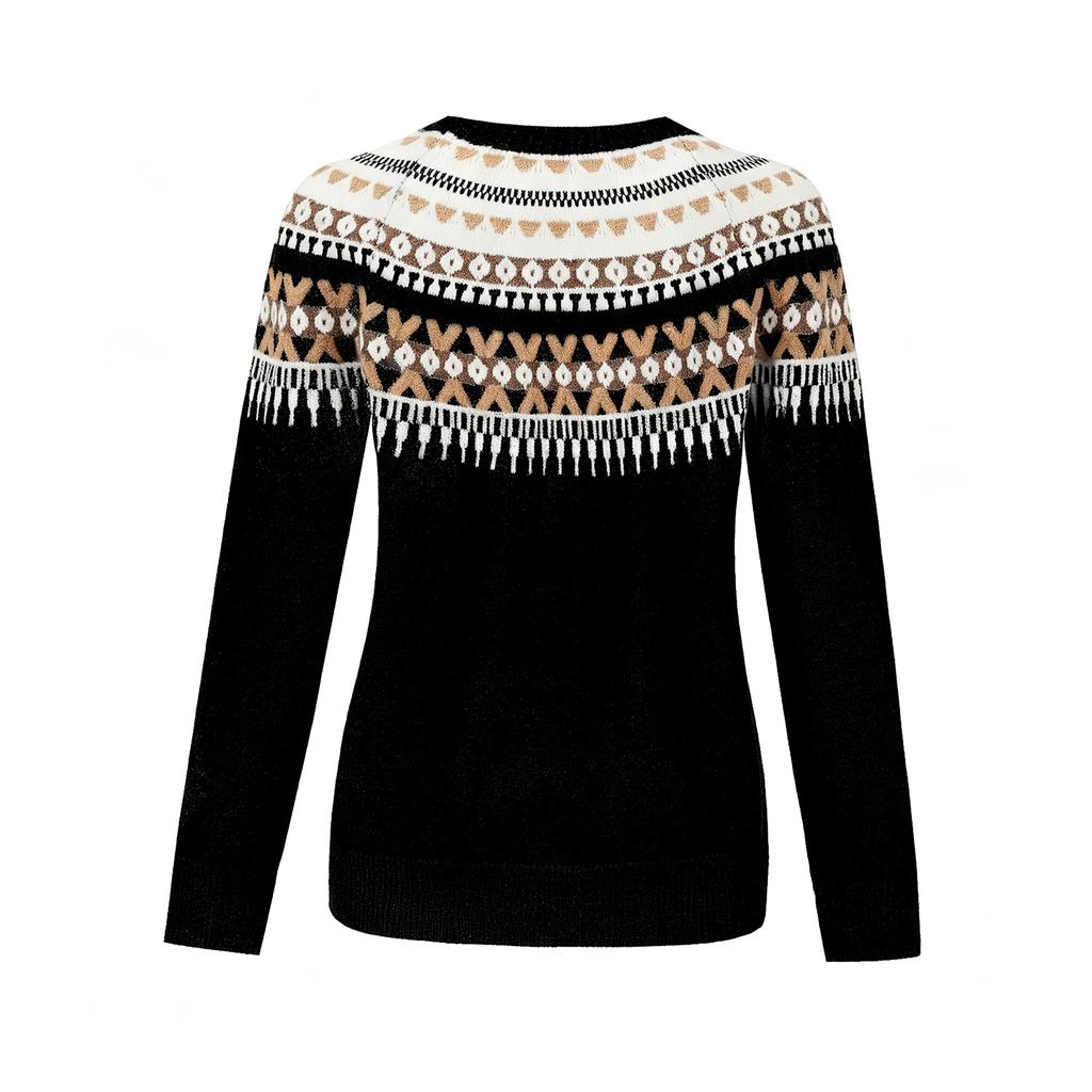 Damen Rundhals Pullover Retro Stricktop