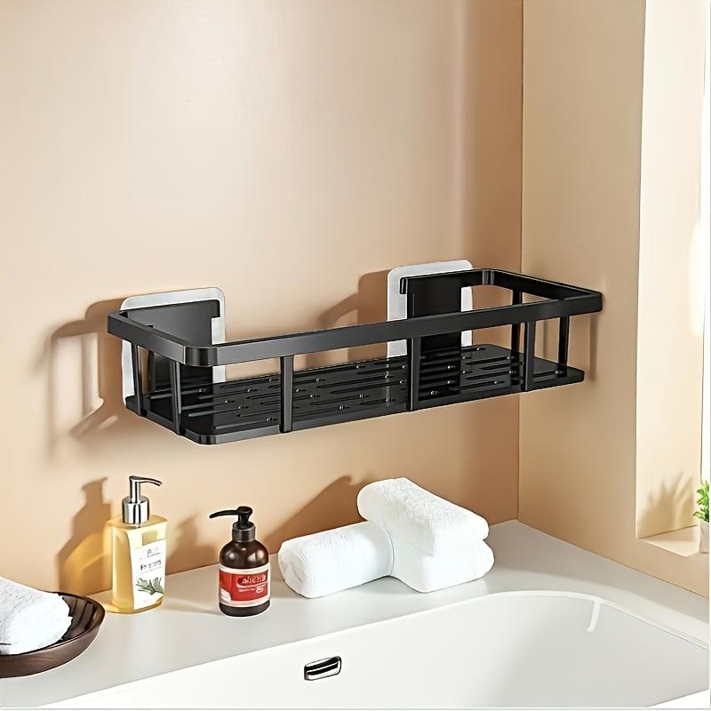 

1pc Black Wall-Mounted Storage Shelf with 2 Heavy-Duty Hooks - Heavy-Duty Plastic, No-Drill Adhesive/Bolt Installation чёрный
