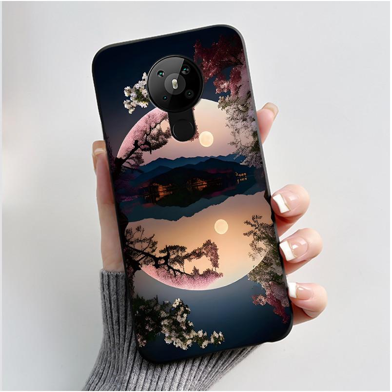 For Nokia 5.3 INS Aesthetic Black For Nokia 5.4/Nokia 3.4 Shockproof Jelly Cover Coconut Tree Pattern Anti-Scratch Soft Shell