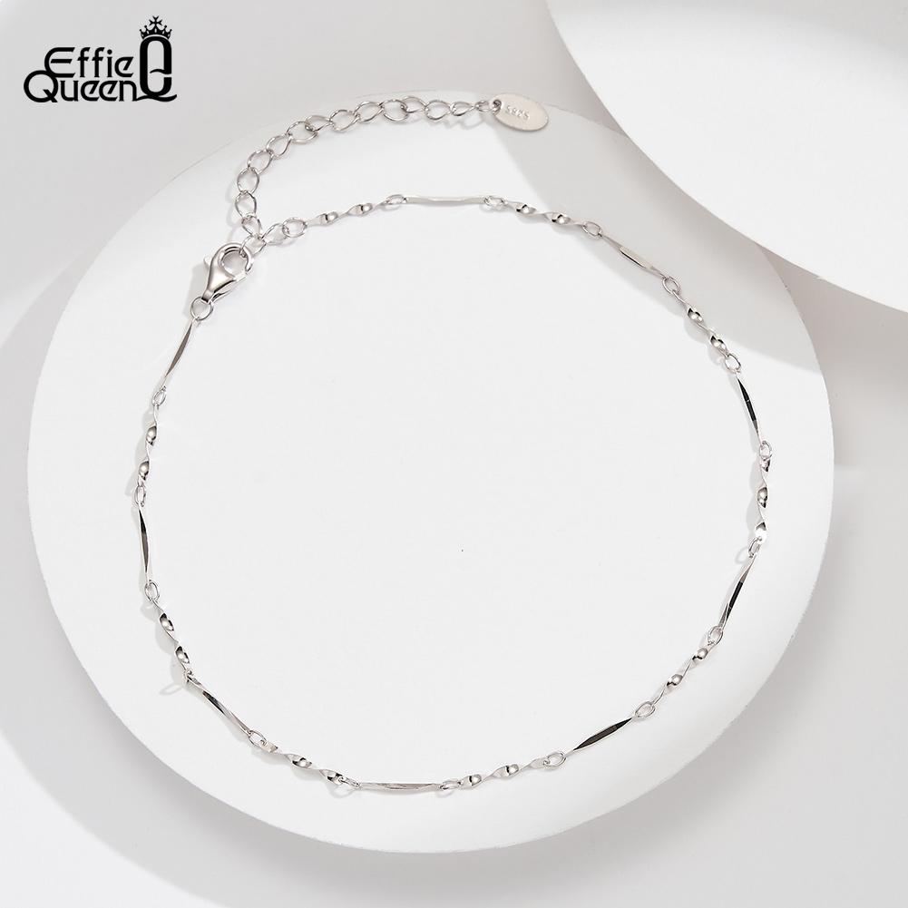 Effie Queen Dainty 1mm Thin Chain Anklet 925 Sterling Silver Textured Twist Design for Women Fashion Accessories Summer SA79