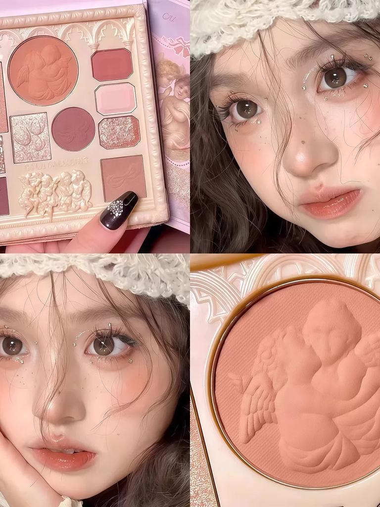 My Girly Heart! Embossed Angel Eyeshadow Palette, Earth-Toned Blush and Contour All-In-One Comprehensive Palette for Daily Light Makeup
