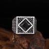 Silver Colored Ring, Retro Black Stone Opening, Retro Trend, Personalized Men's and Women's Jewelry